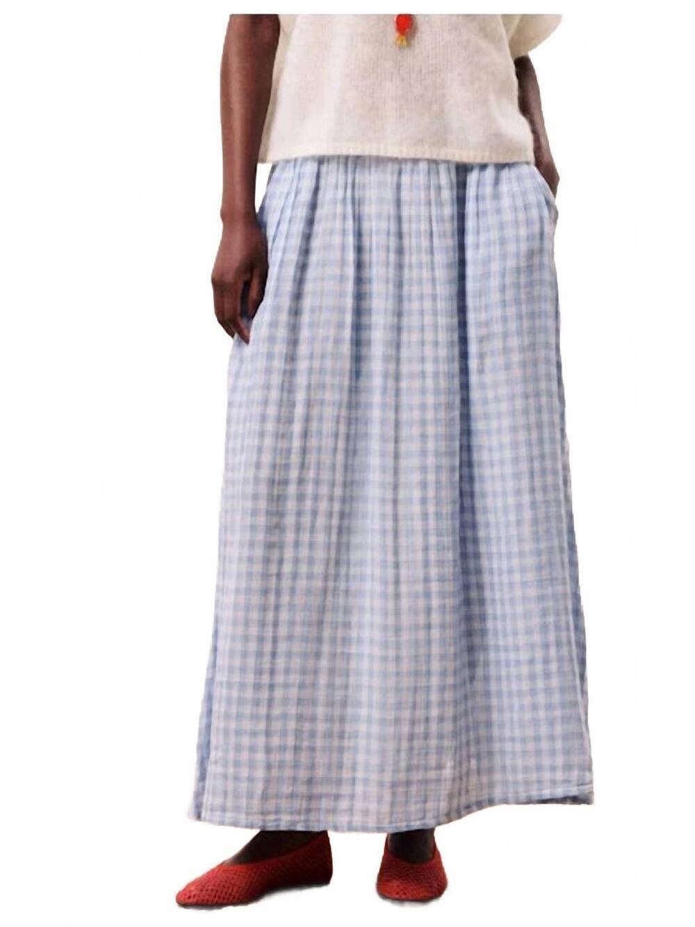 NEW FRNCH women's gingham maxi skirt in light blue
